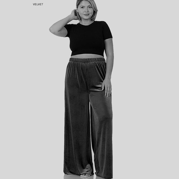 Black Velvet Wide Leg Pants Plus Size 2X - Picture 14 of 14
